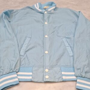 VTG Light Blue‎ Bomber Windbreaker Jacket Made In USA Med AS IS Varsity 80s-90s